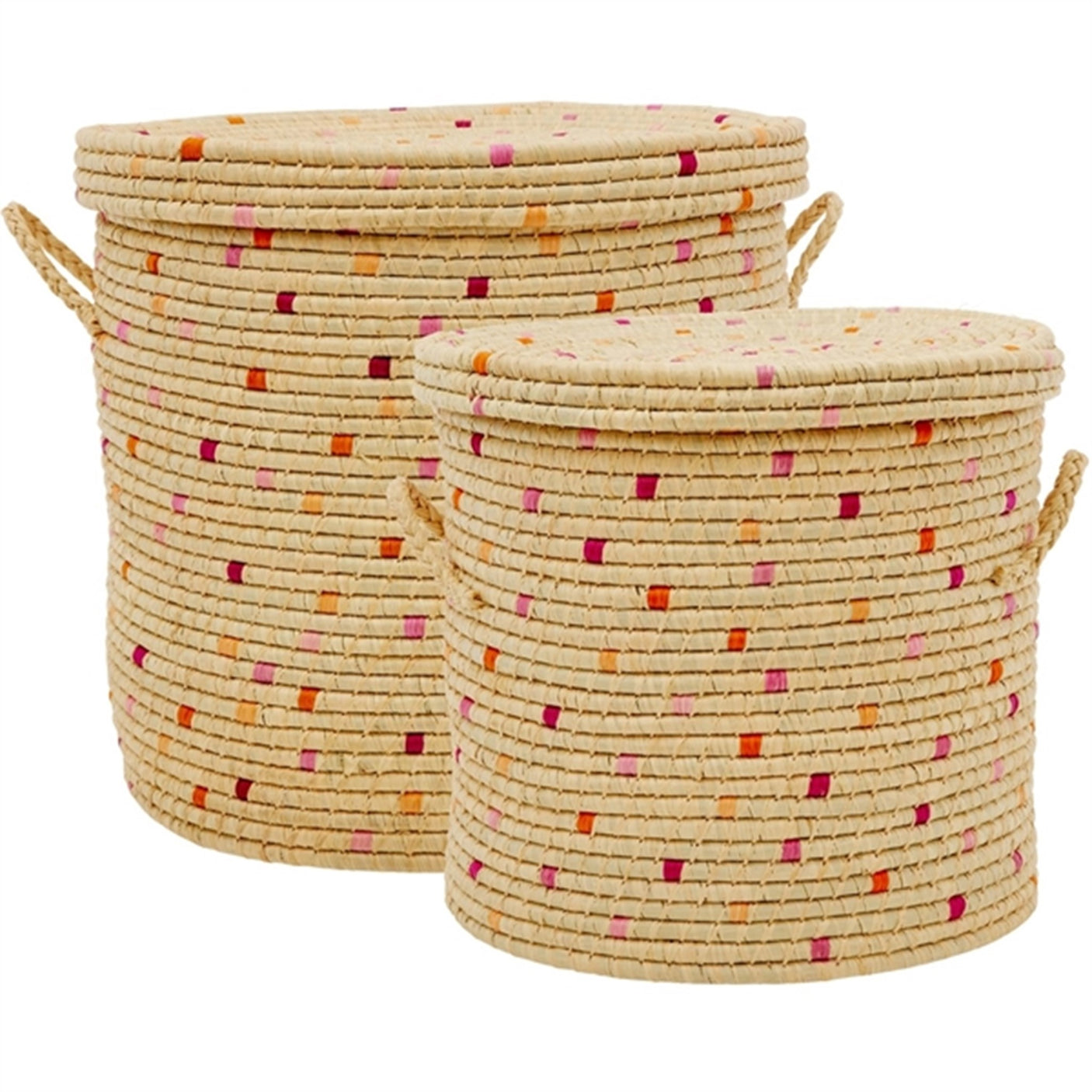 RICE Red Details Round Raffia Basket 2-pack