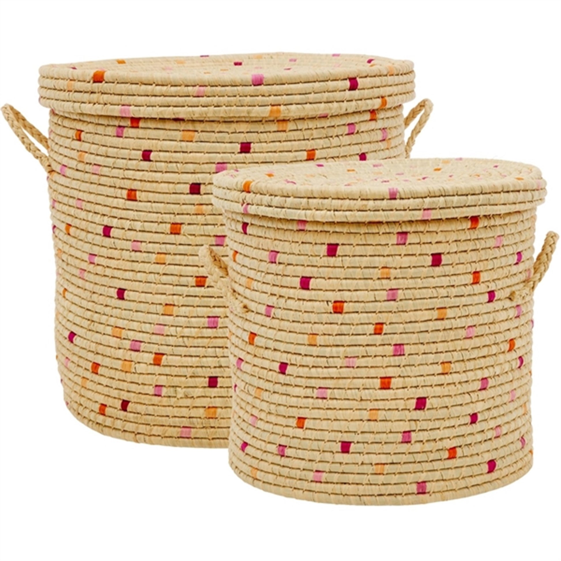 RICE Red Details Round Raffia Basket 2-pack