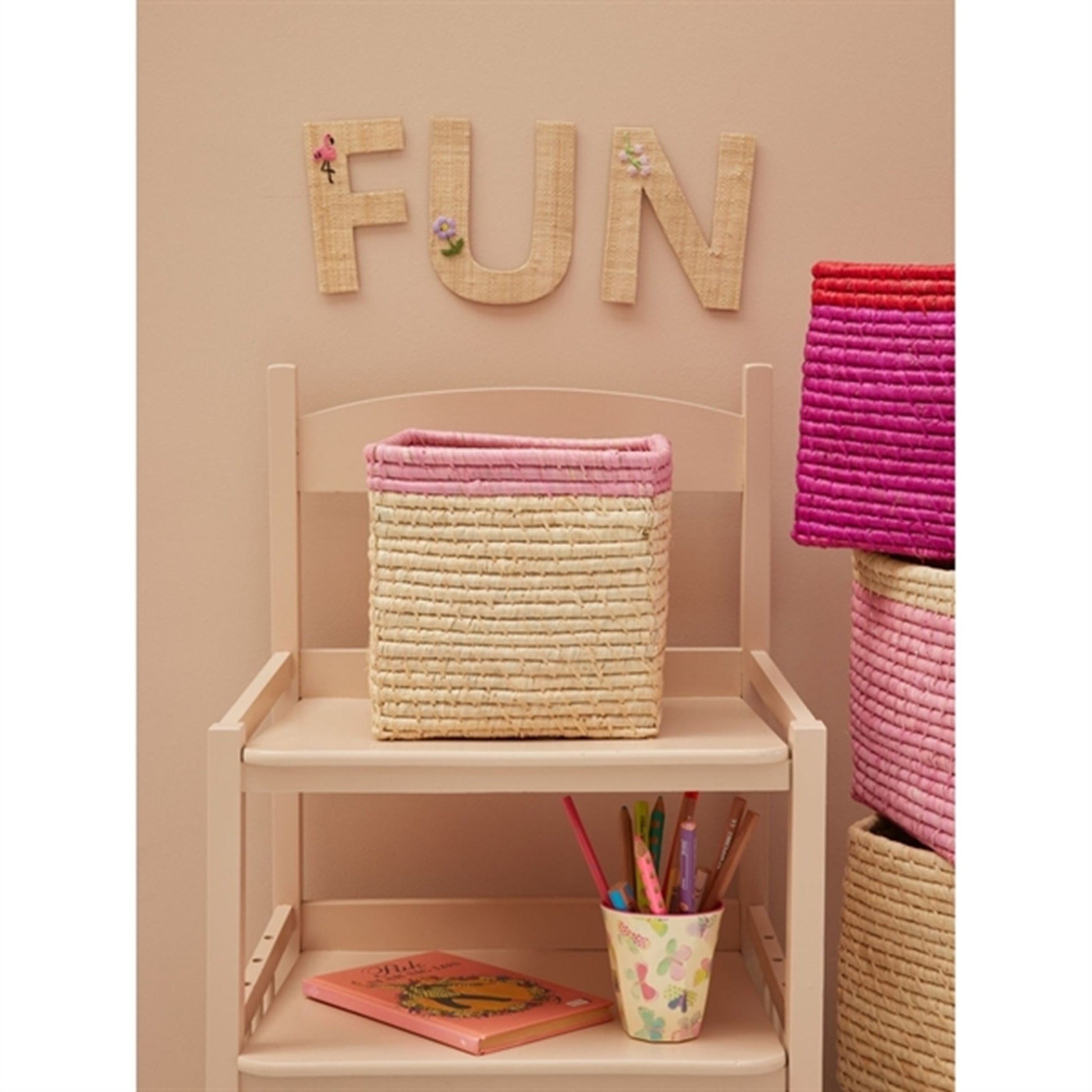RICE Nature/Soft Pink Basket for Storage Small