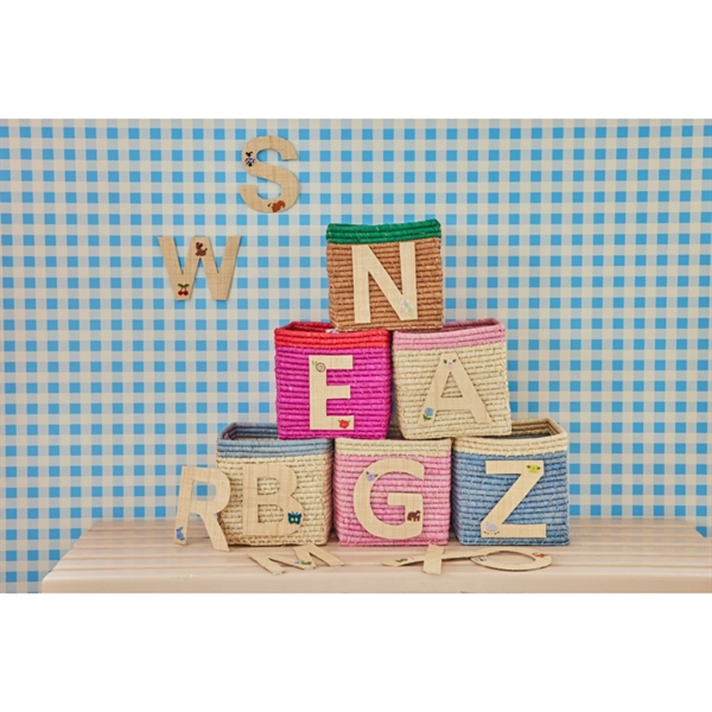 RICE Soft Pink/Nature Basket for Storage Small