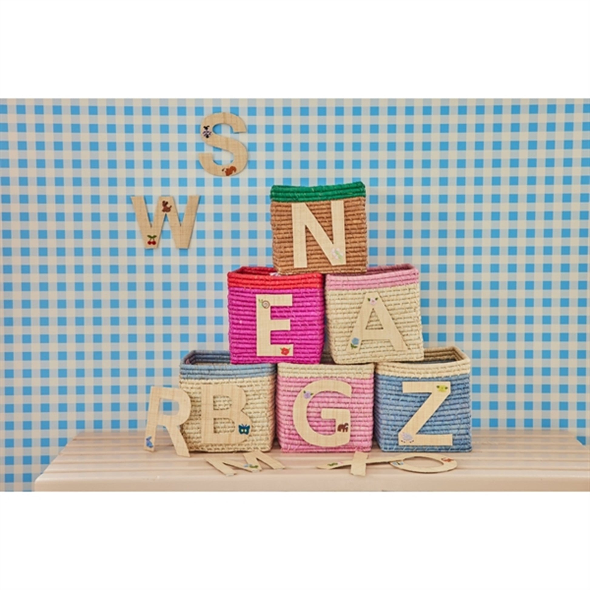 RICE Soft Pink/Nature Basket for Storage Small