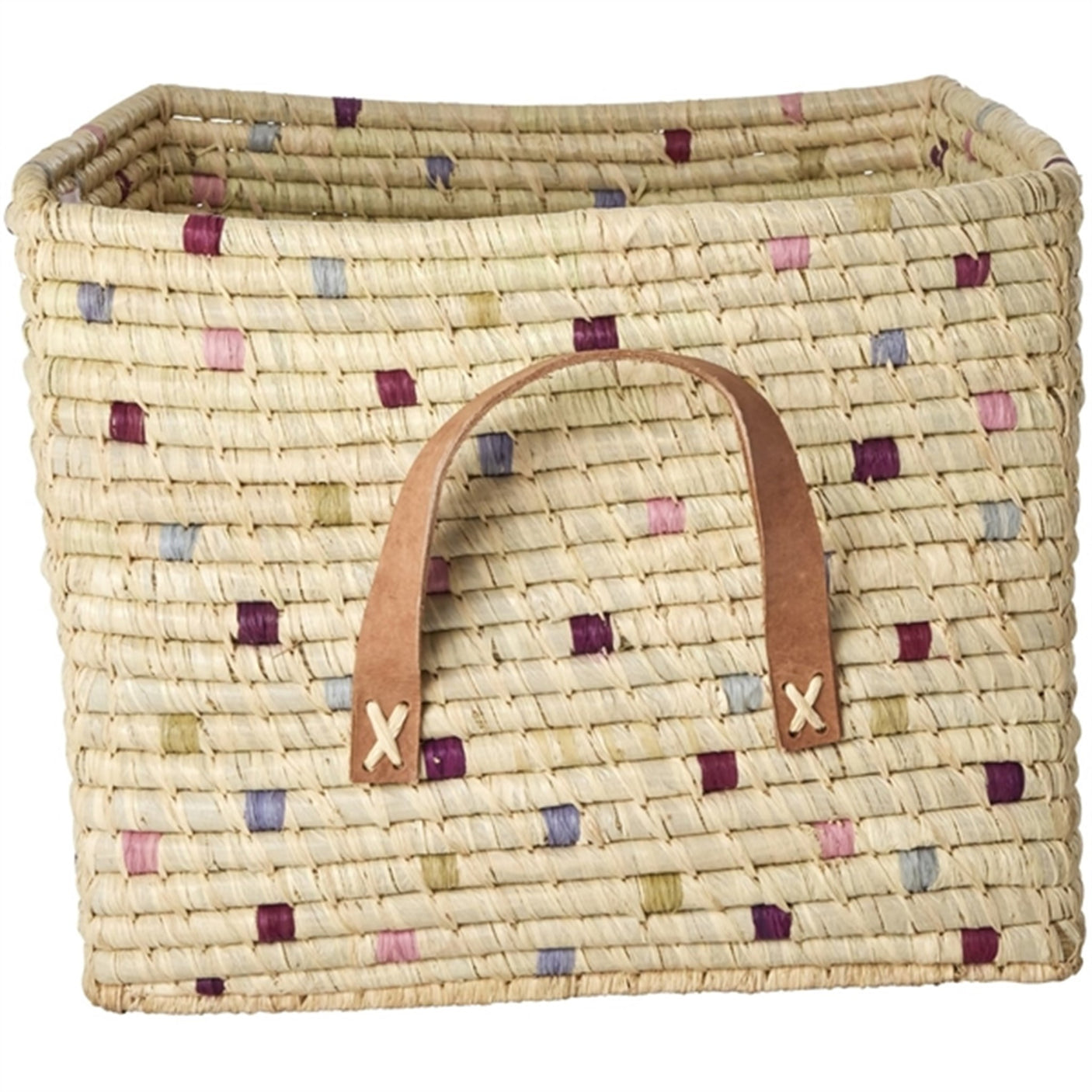 RICE Lavender Dots Square Raffia Basket