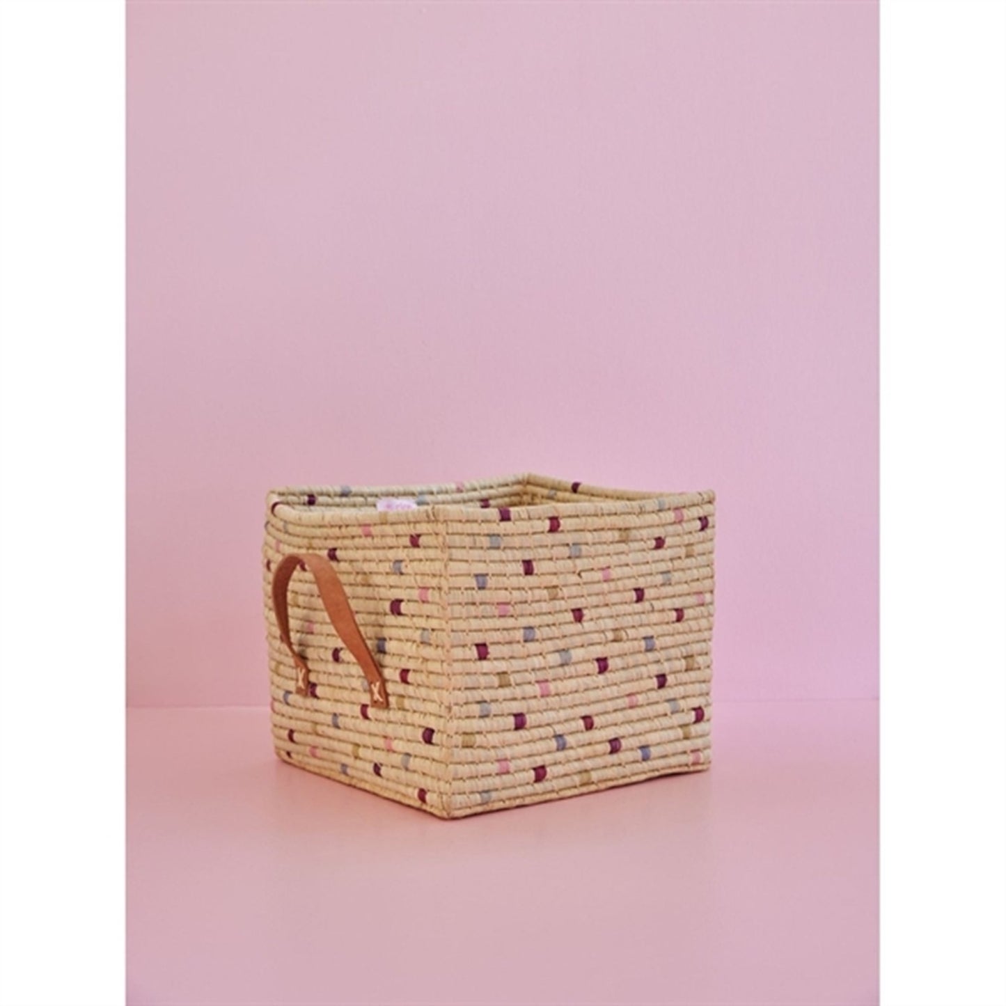 RICE Lavender Dots Square Raffia Basket