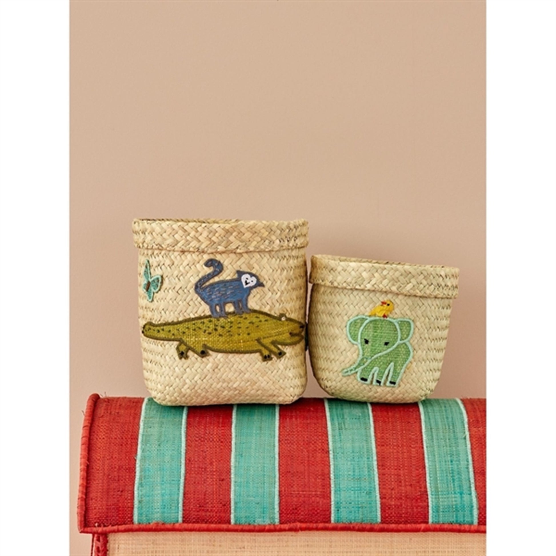 RICE Nature Basket for Storage with Animal Motive Extra Small 2-pack