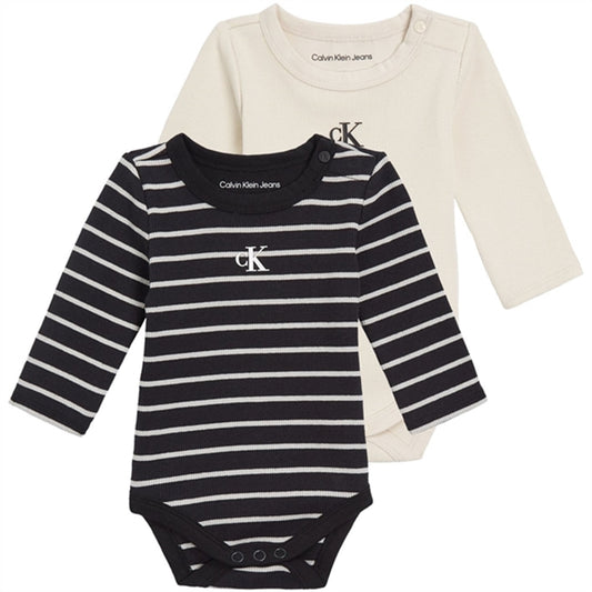 Calvin Klein Rib Stripe Ls Body Set Black Stripe / White Cap Gray