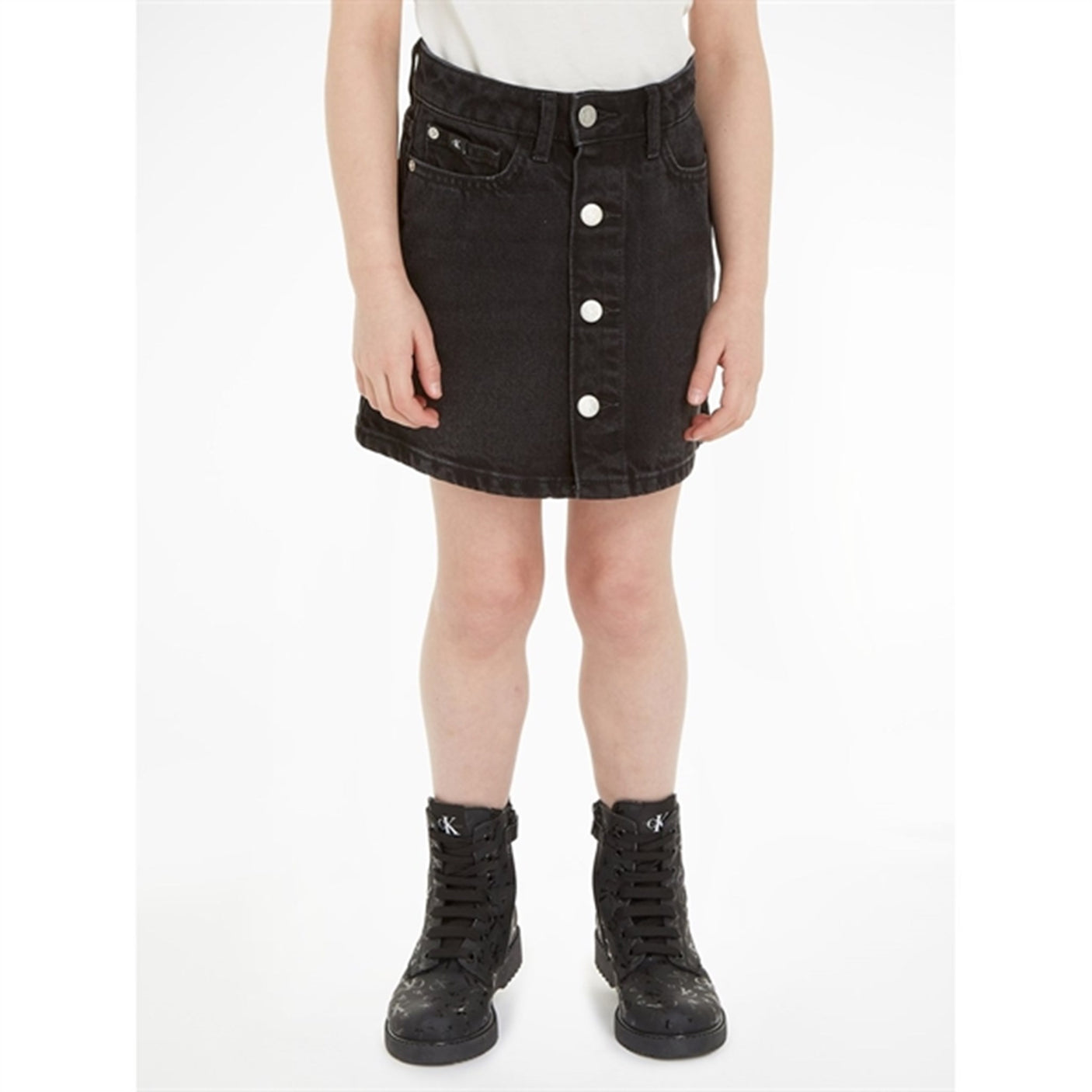 Calvin Klein Washed Black Denim Button Skirt Washed Black