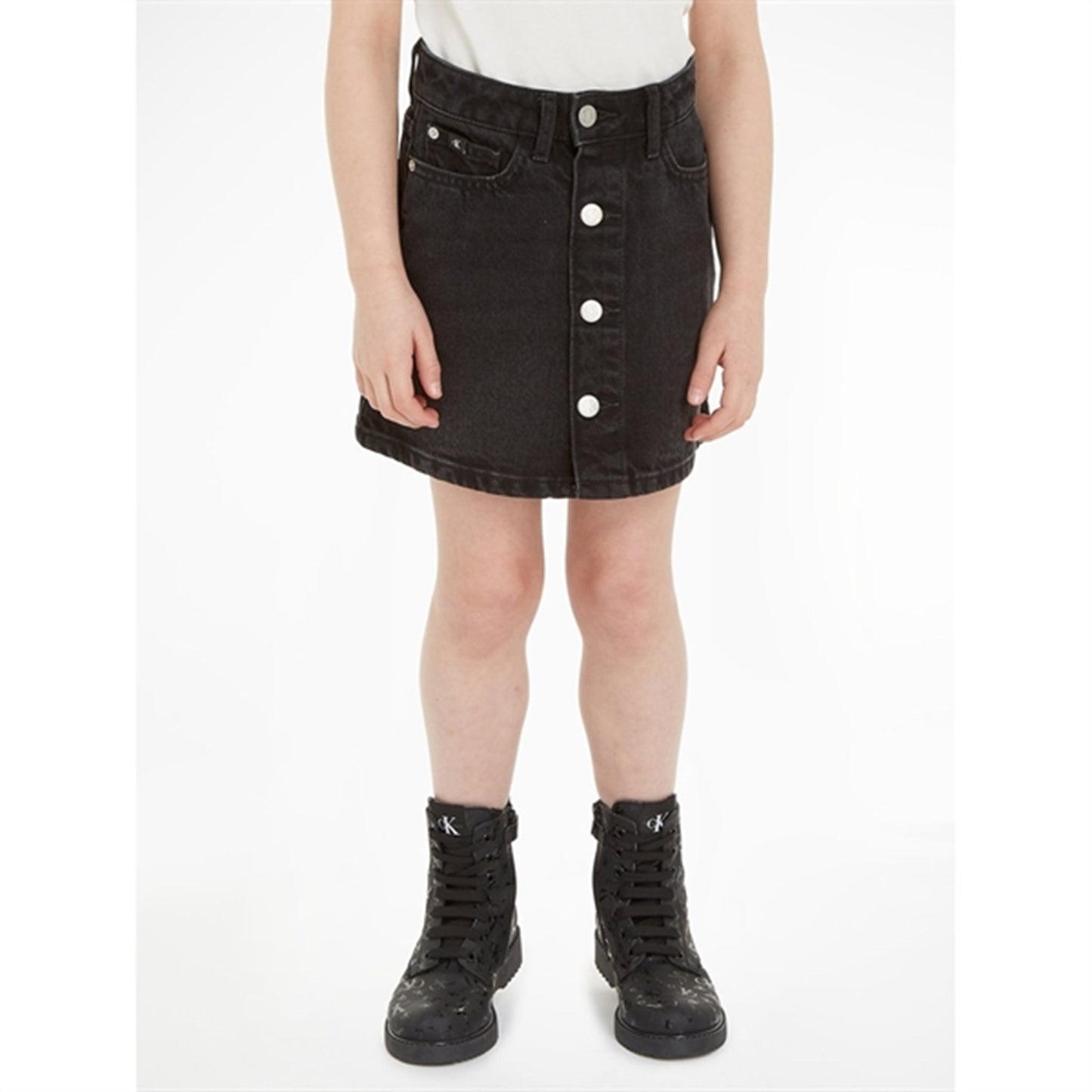 Calvin Klein Washed Black Denim Button Skirt Washed Black