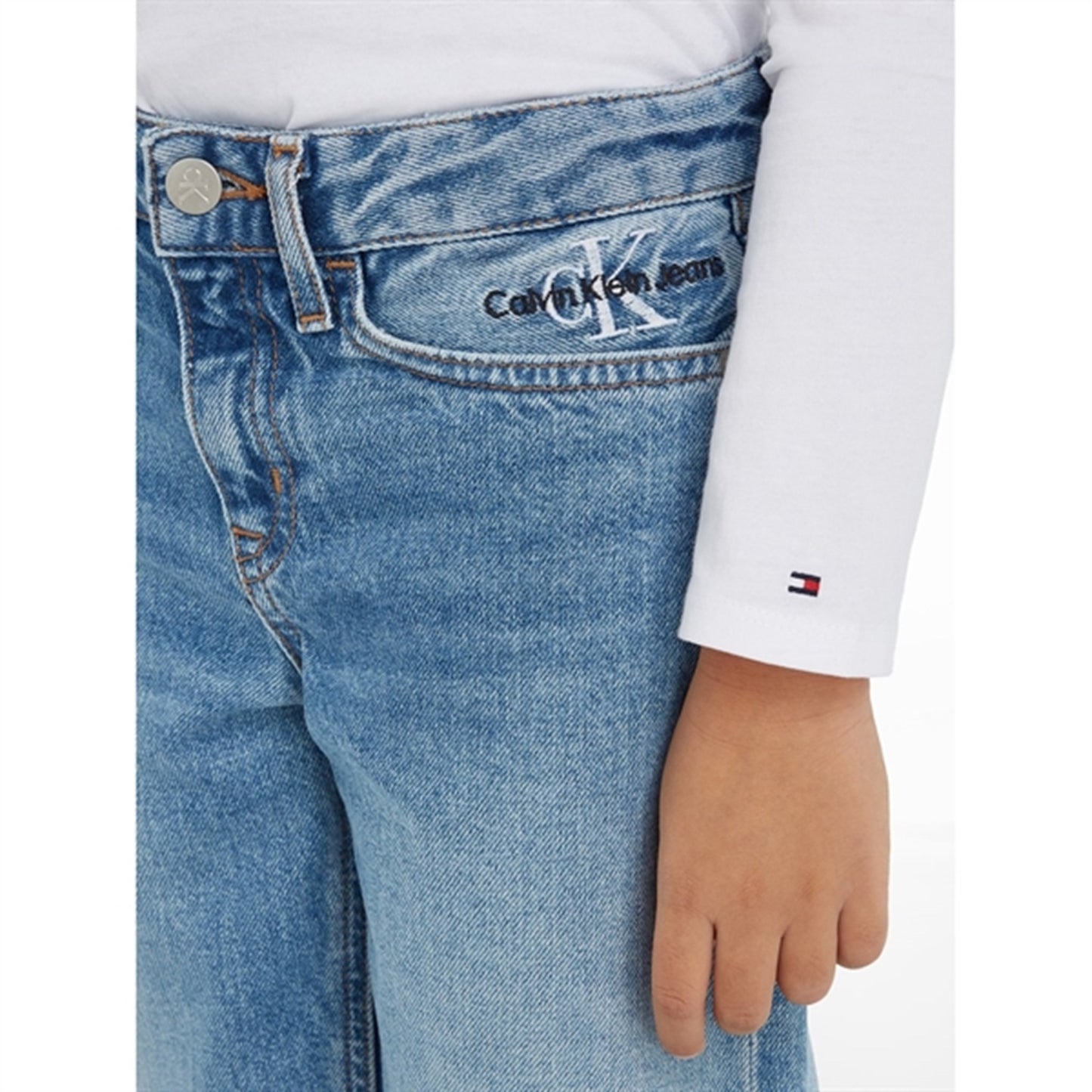 Calvin Klein HR Wide Leg Workwear Denim Jeans Authentic Light Blue