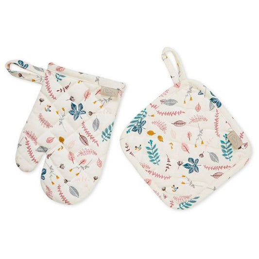 Cam Cam Copenhagen Oven Glove and Pot Holder Play Set Pressed Leaves Rose