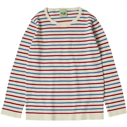 FUB Ecru/Azure/Crimson Red Contrast Striped Blouse