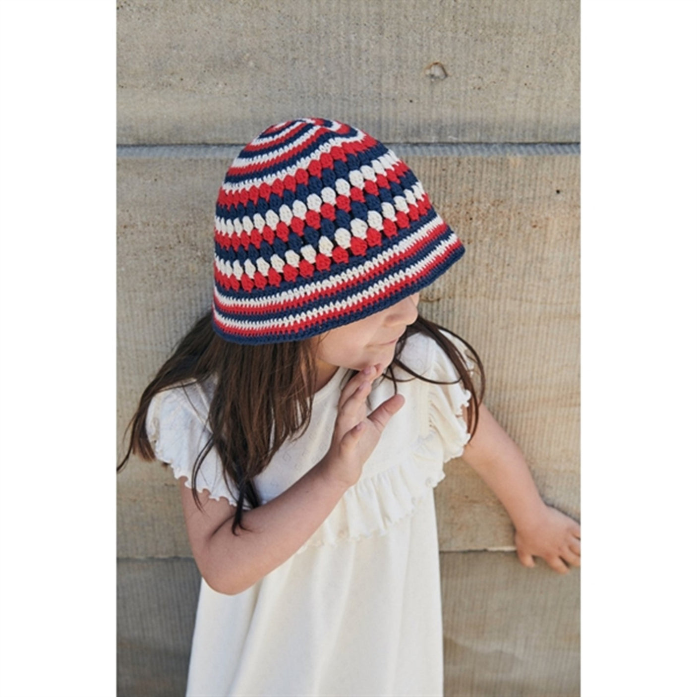 Copenhagen Colors Cream/Navy/Red Comb. Crocheted Hat