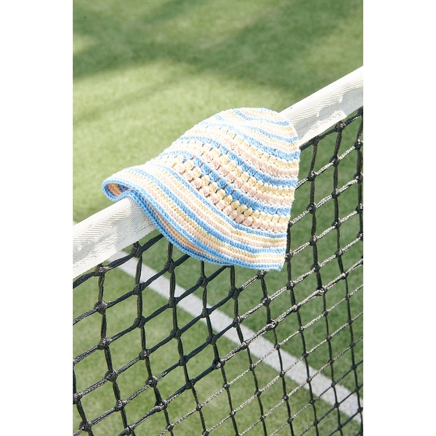 Copenhagen Colors Sky Blue/Pale Yellow/Dusty Rose Comb. Hat Crocheted