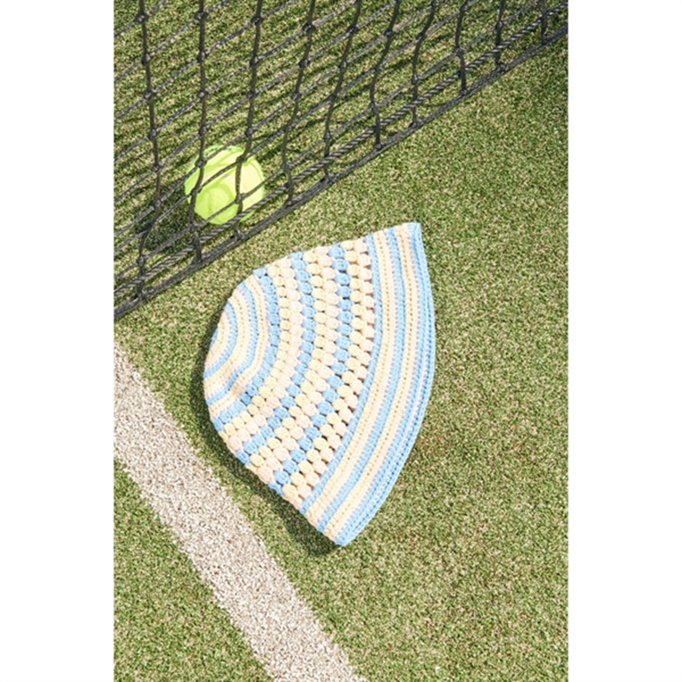 Copenhagen Colors Sky Blue/Pale Yellow/Dusty Rose Comb. Hat Crocheted