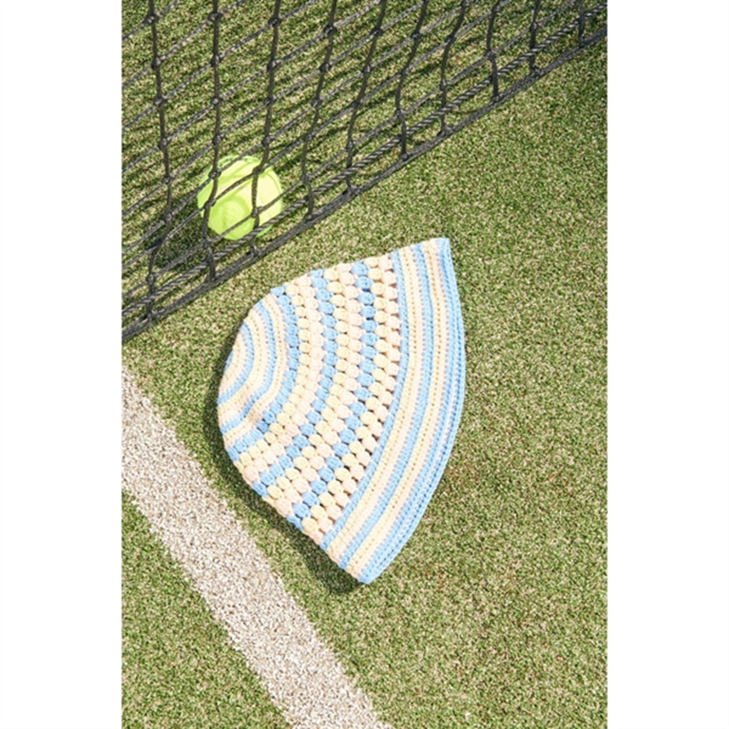 Copenhagen Colors Sky Blue/Pale Yellow/Dusty Rose Comb. Hat Crocheted