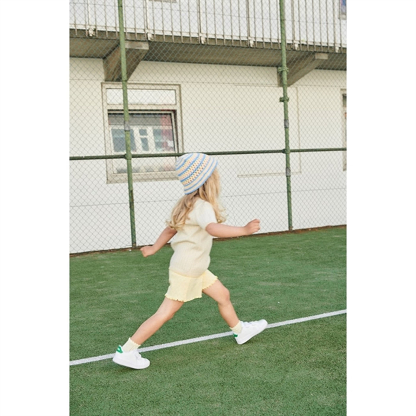 Copenhagen Colors Sky Blue/Pale Yellow/Dusty Rose Comb. Hat Crocheted