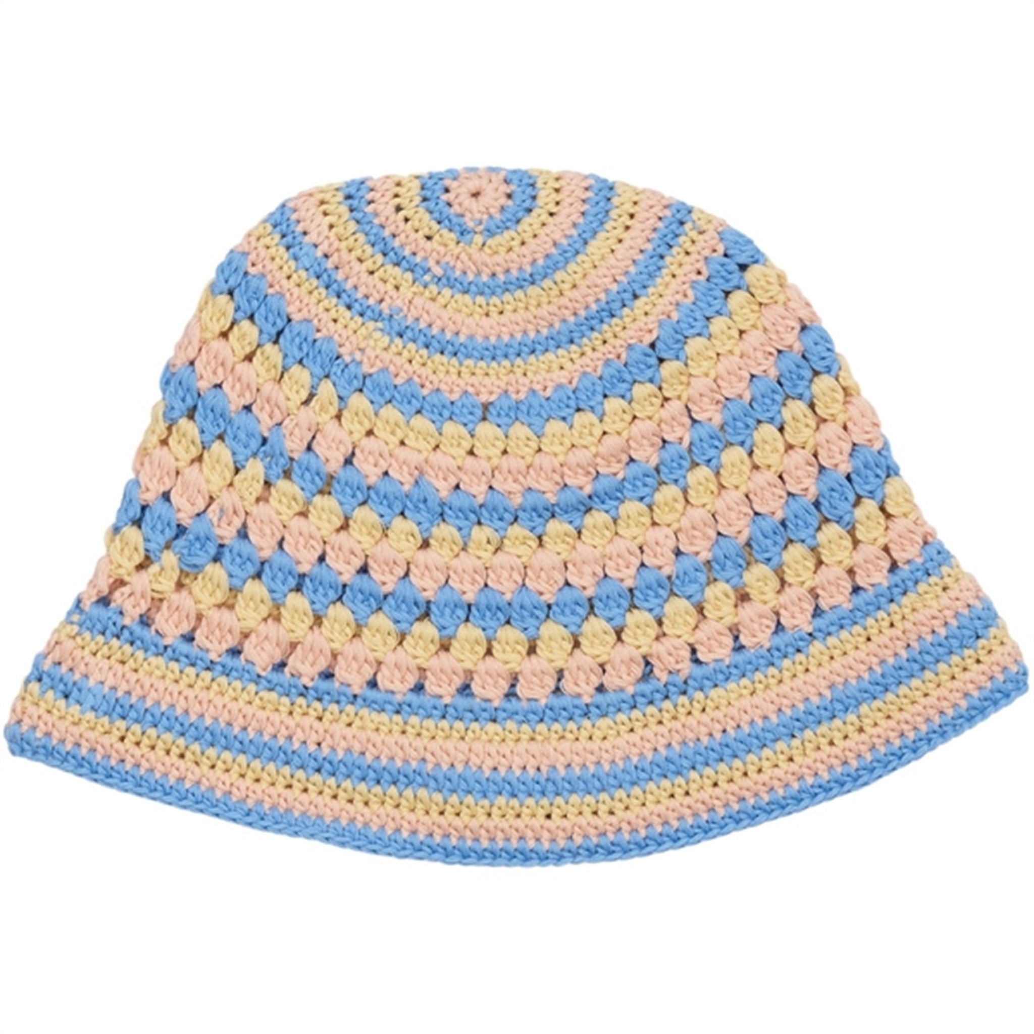 Copenhagen Colors Sky Blue/Pale Yellow/Dusty Rose Comb. Hat Crocheted