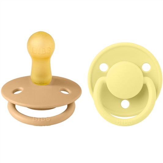 Bibs De Lux Latex Pacifiers 2-pack Round Desert Sand/Sunshine