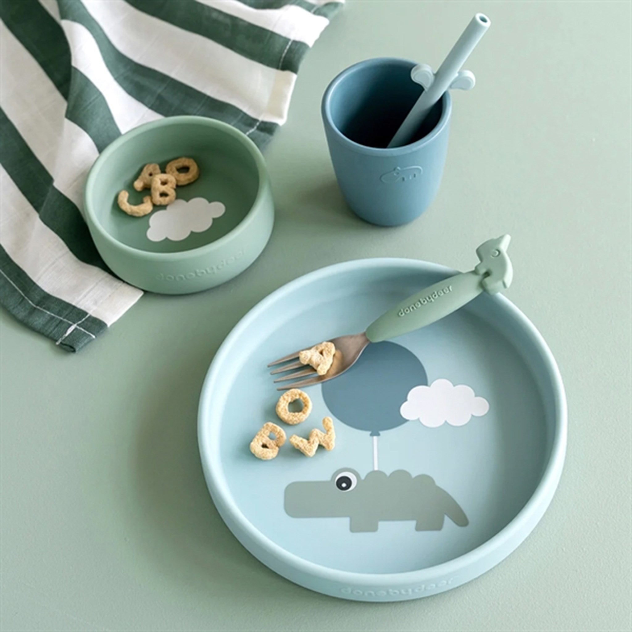 Done by Deer Silicone Dinner Set Happy Clouds Blue 2