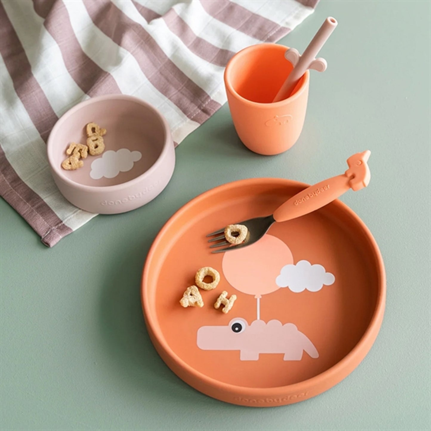 Done by Deer Silicone Dinner Set Happy Clouds Papaya