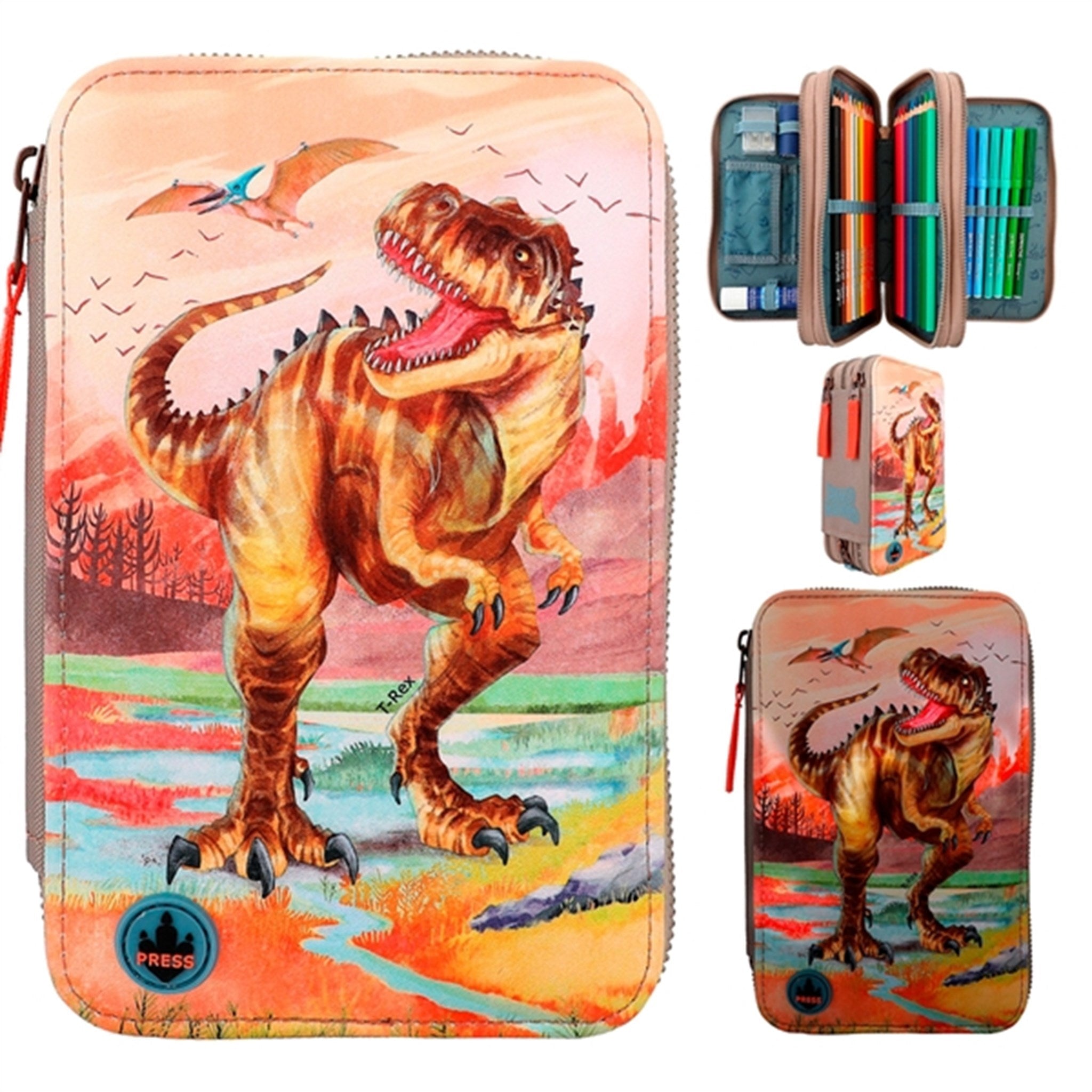 Dino World Triple Pencil Case LED Khaki Brown 2