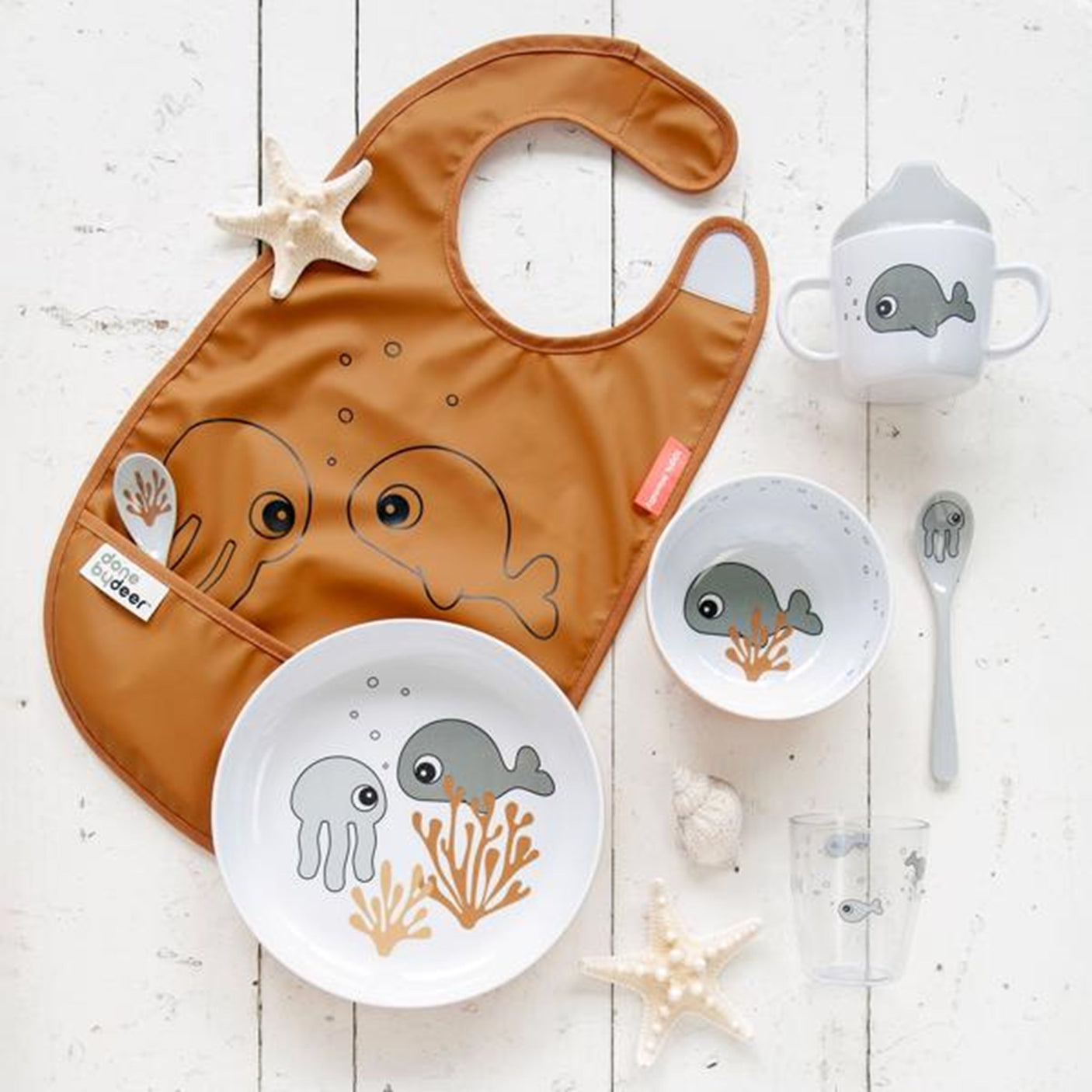 Done by Deer Bib with Velcro Sea Friends Mustard 2