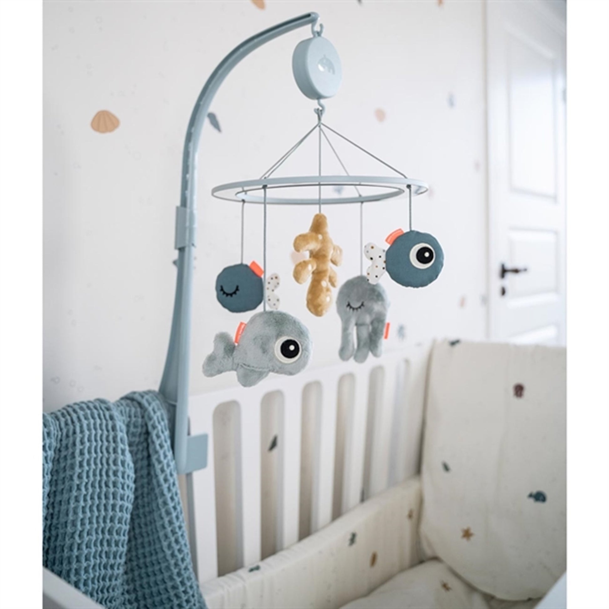 Done by Deer Musical Mirror Mobile Sea Friends Blue