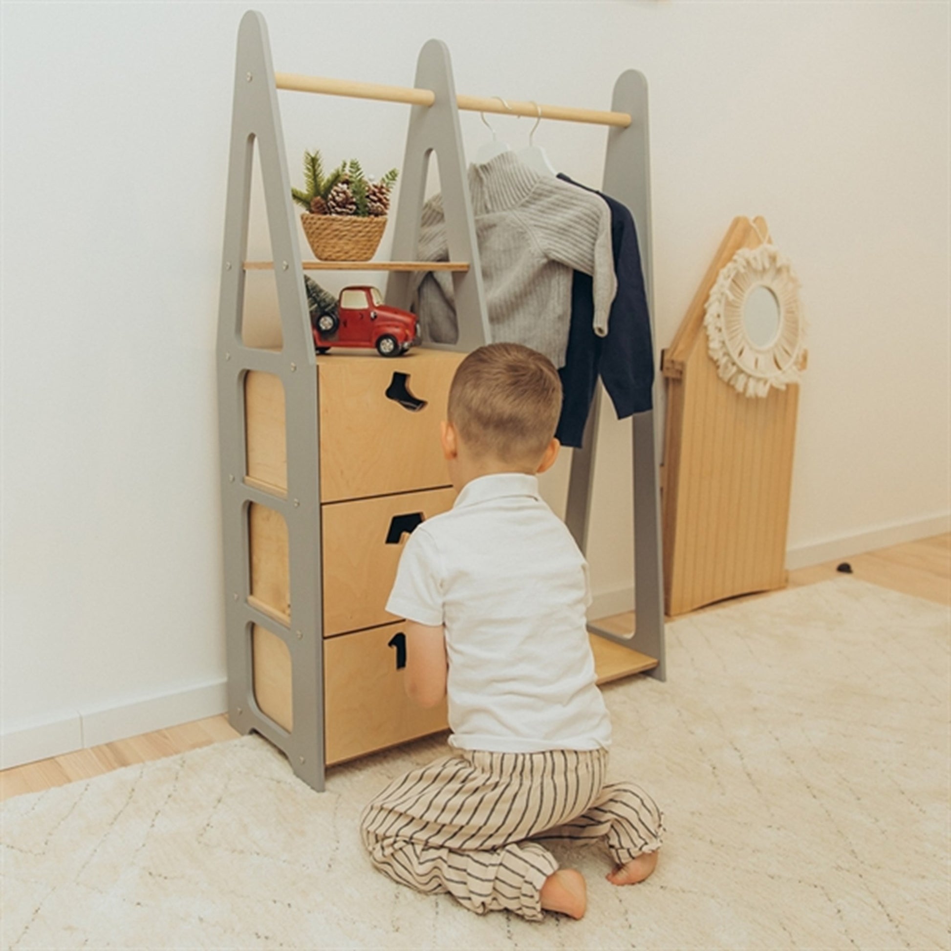 Duck Woodworks Children Wardrobe with Drawers Grey
