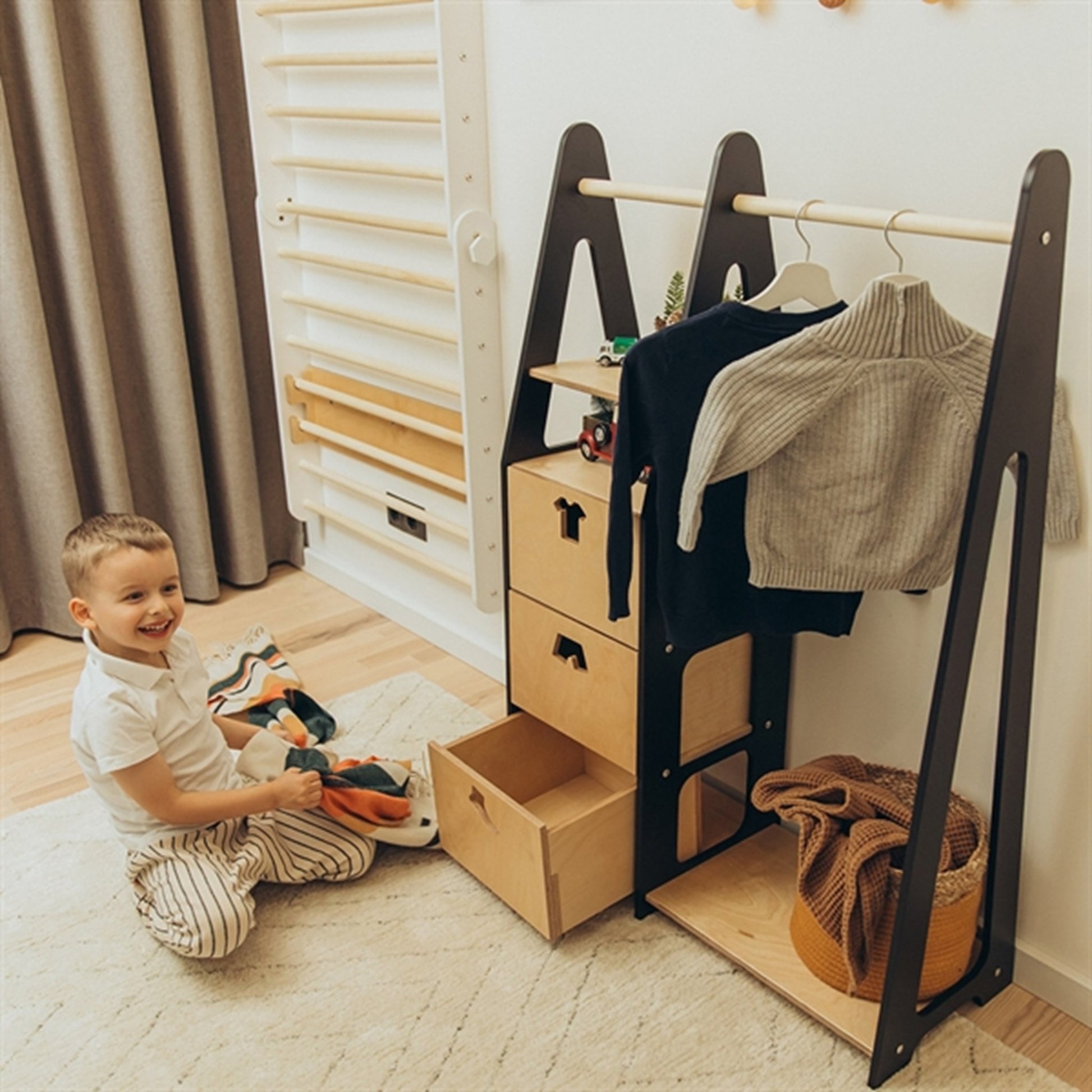 Duck Woodworks Children Wardrobe with Drawers Black