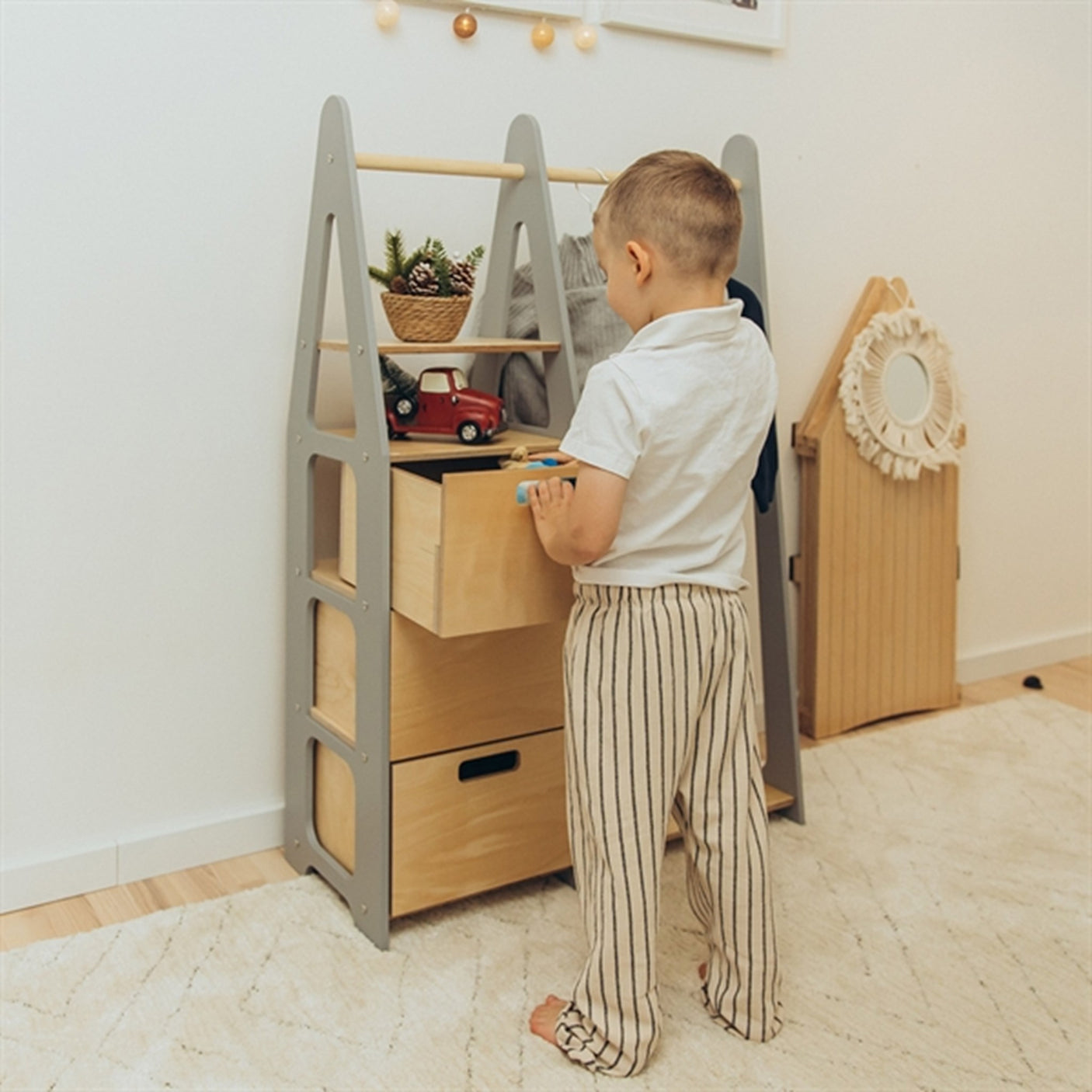 Duck Woodworks Children Wardrobe with Drawers Grey