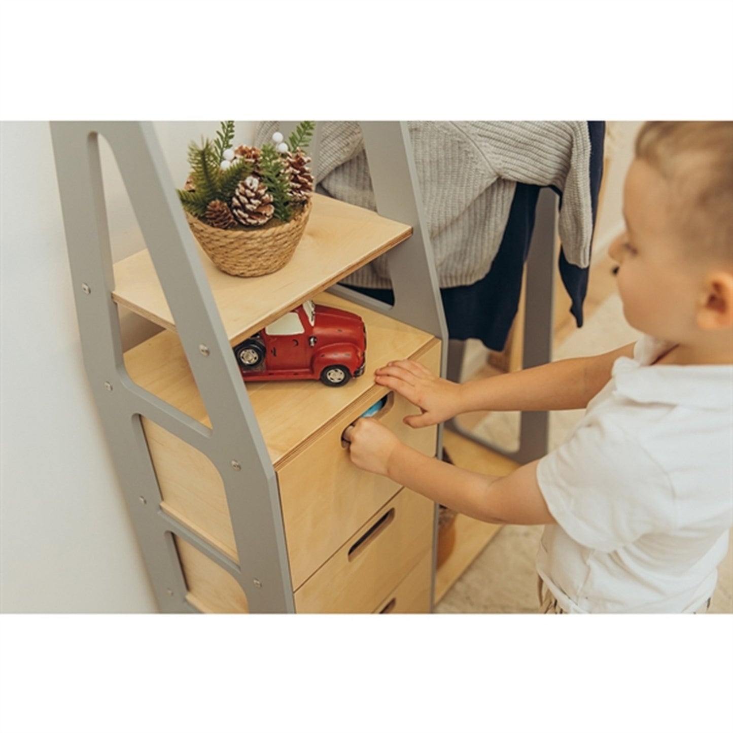 Duck Woodworks Children Wardrobe with Drawers Grey