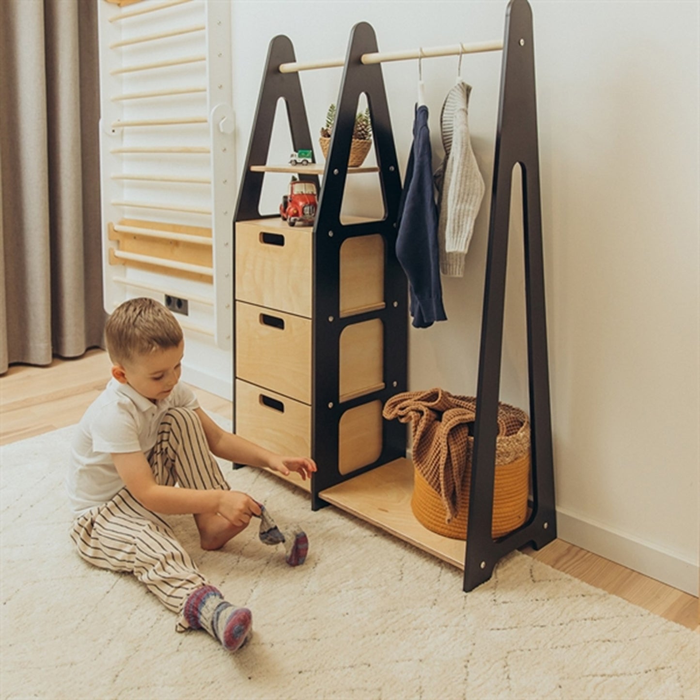 Duck Woodworks Children Wardrobe with Drawers Black