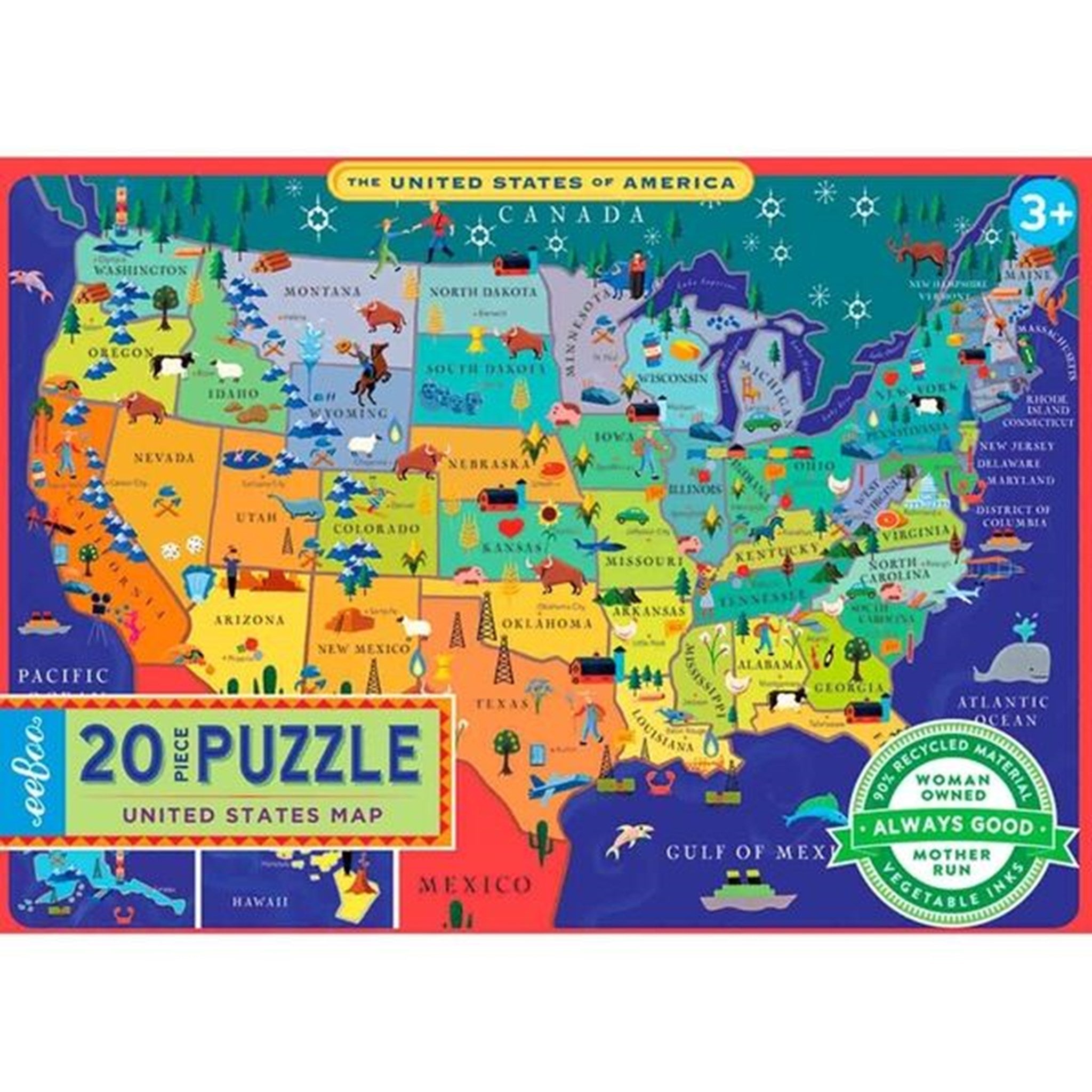 Eeboo Puzzle 20 Pieces - United States Map