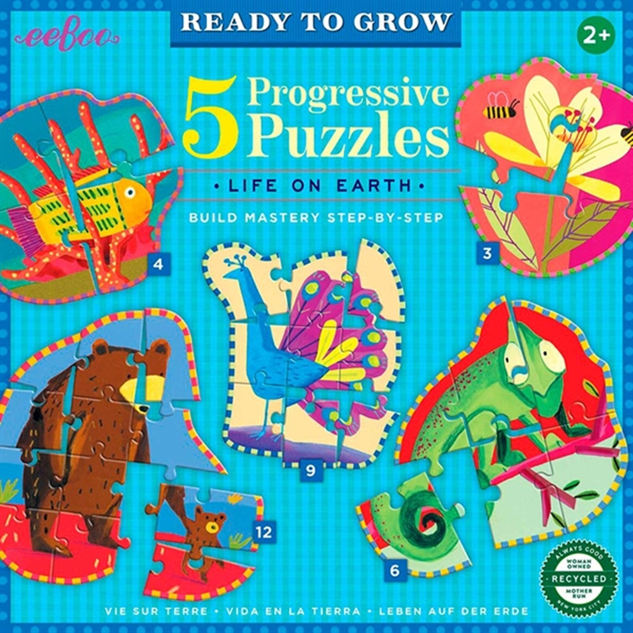 Eeboo 5 Puzzles 3-12 Pieces - Wild Life