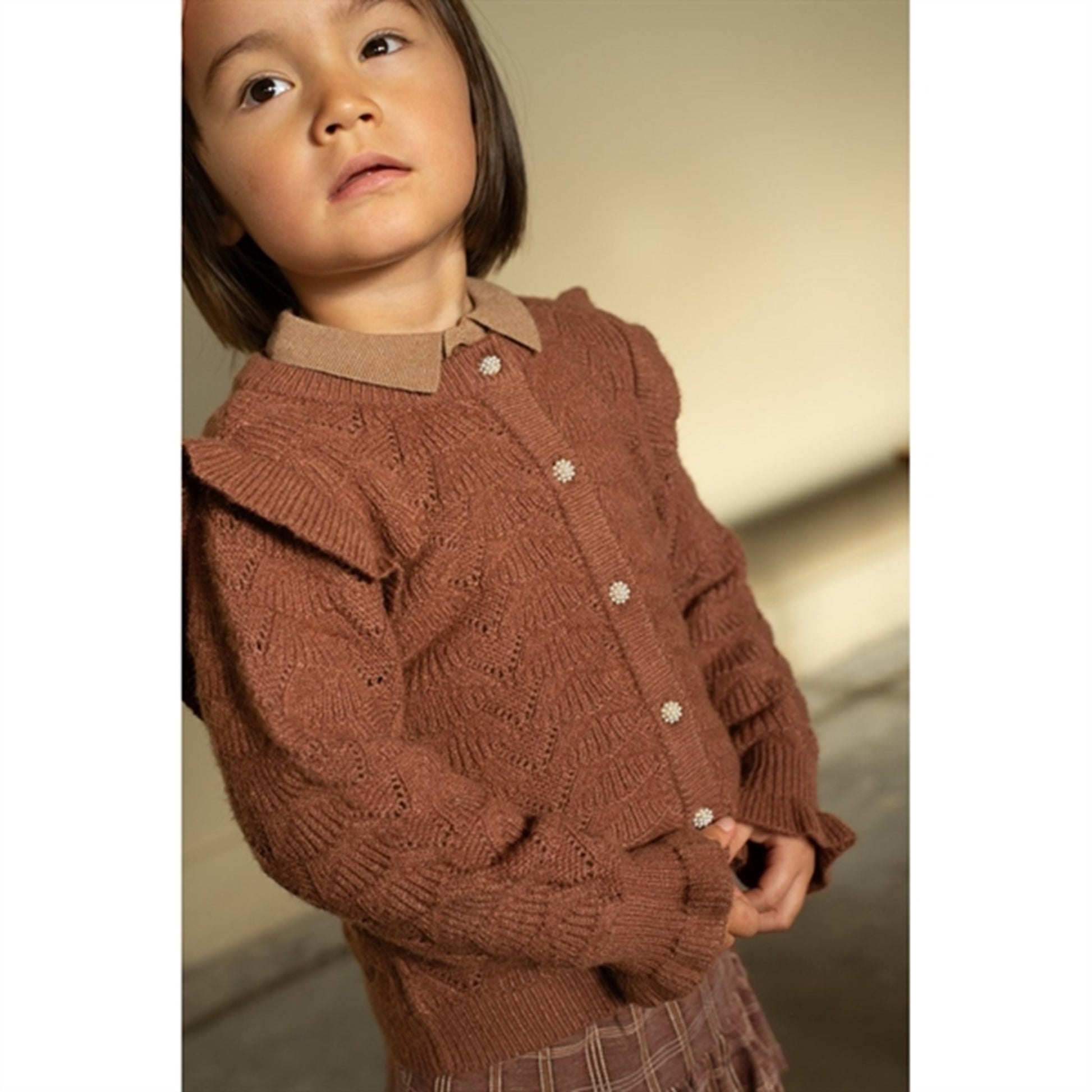 Fliink Carob Brown Benna Ruffle Cardigan