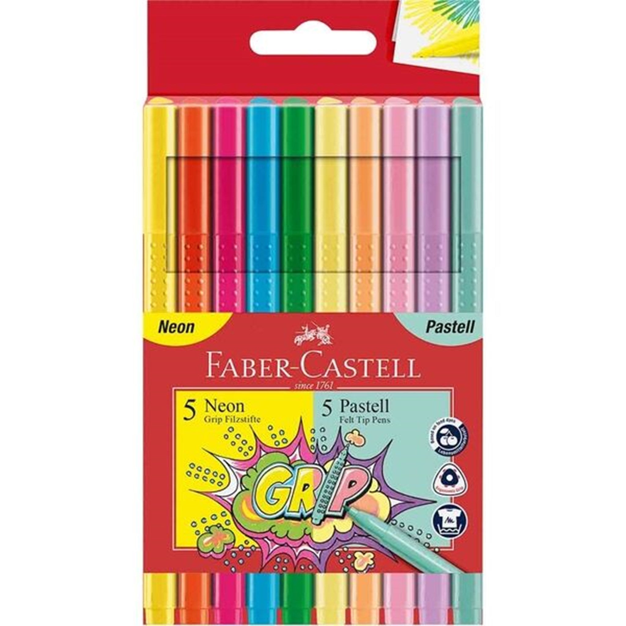 Faber Castell Grip Felt Pens 10 Colours Neon/Pastel