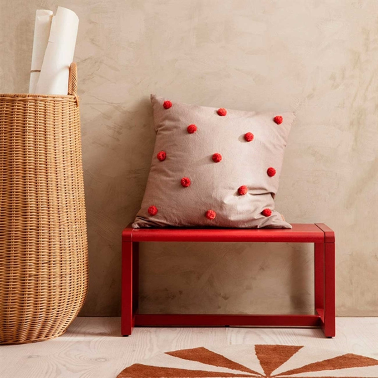 Ferm Living Dot Tufted Cushion Camel/Red