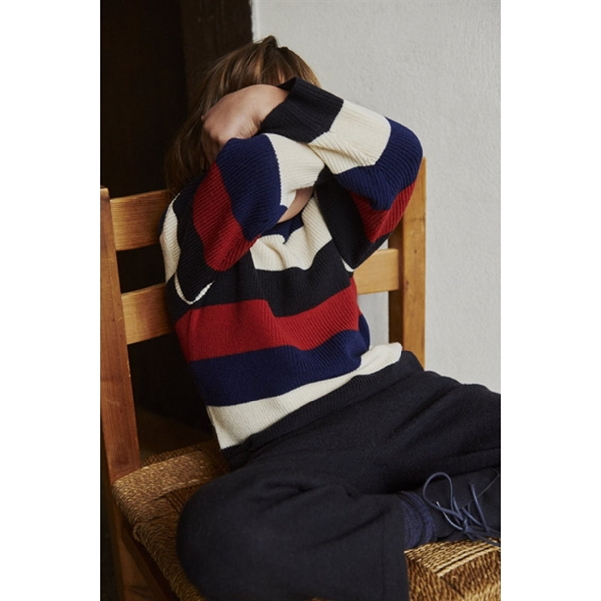 FUB Multistriped Knitted Sweater Dark Navy/Ecru/Royal Blue/Bright Red