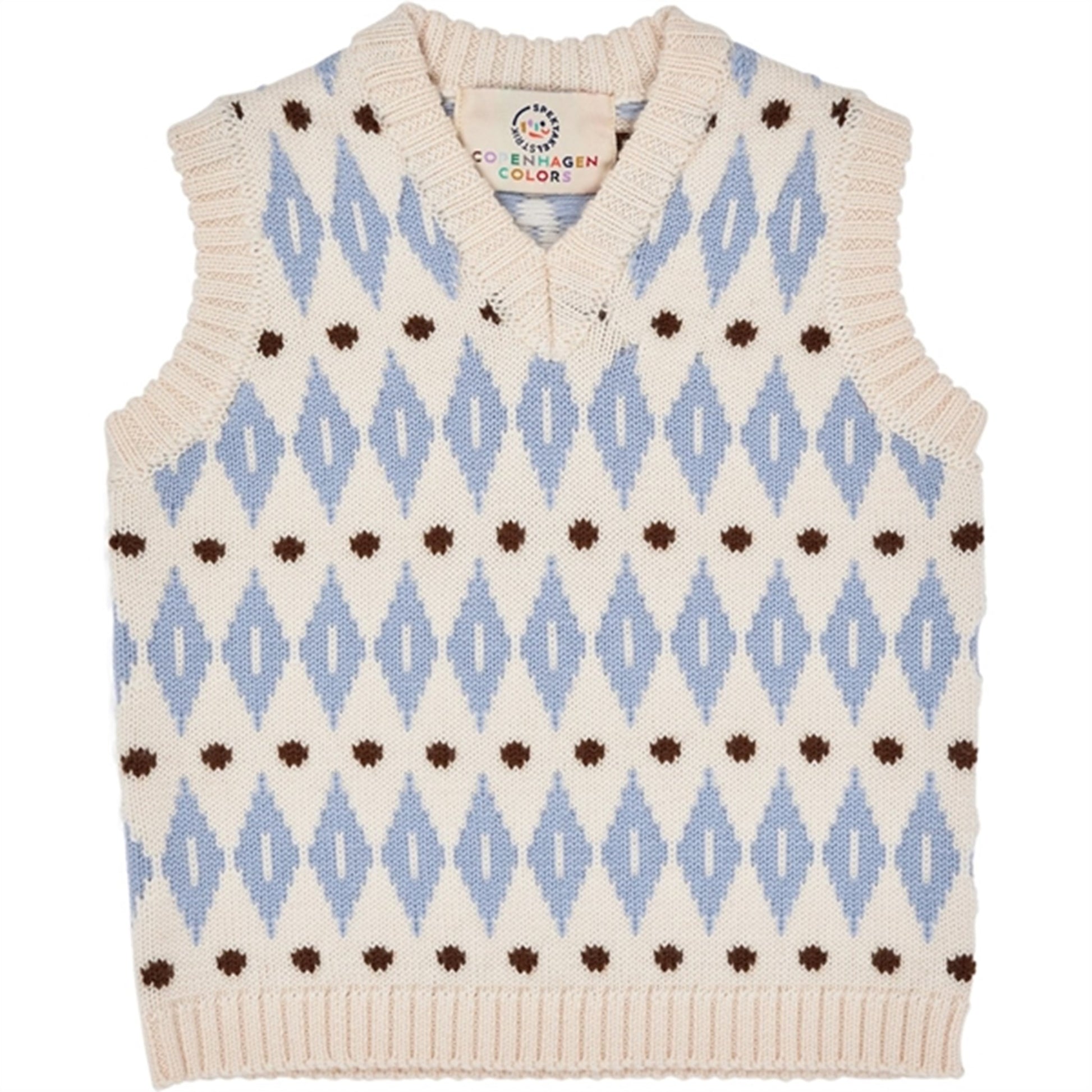 Copenhagen Colors Cream Blue Combi Harlequin Merino Classic Vest