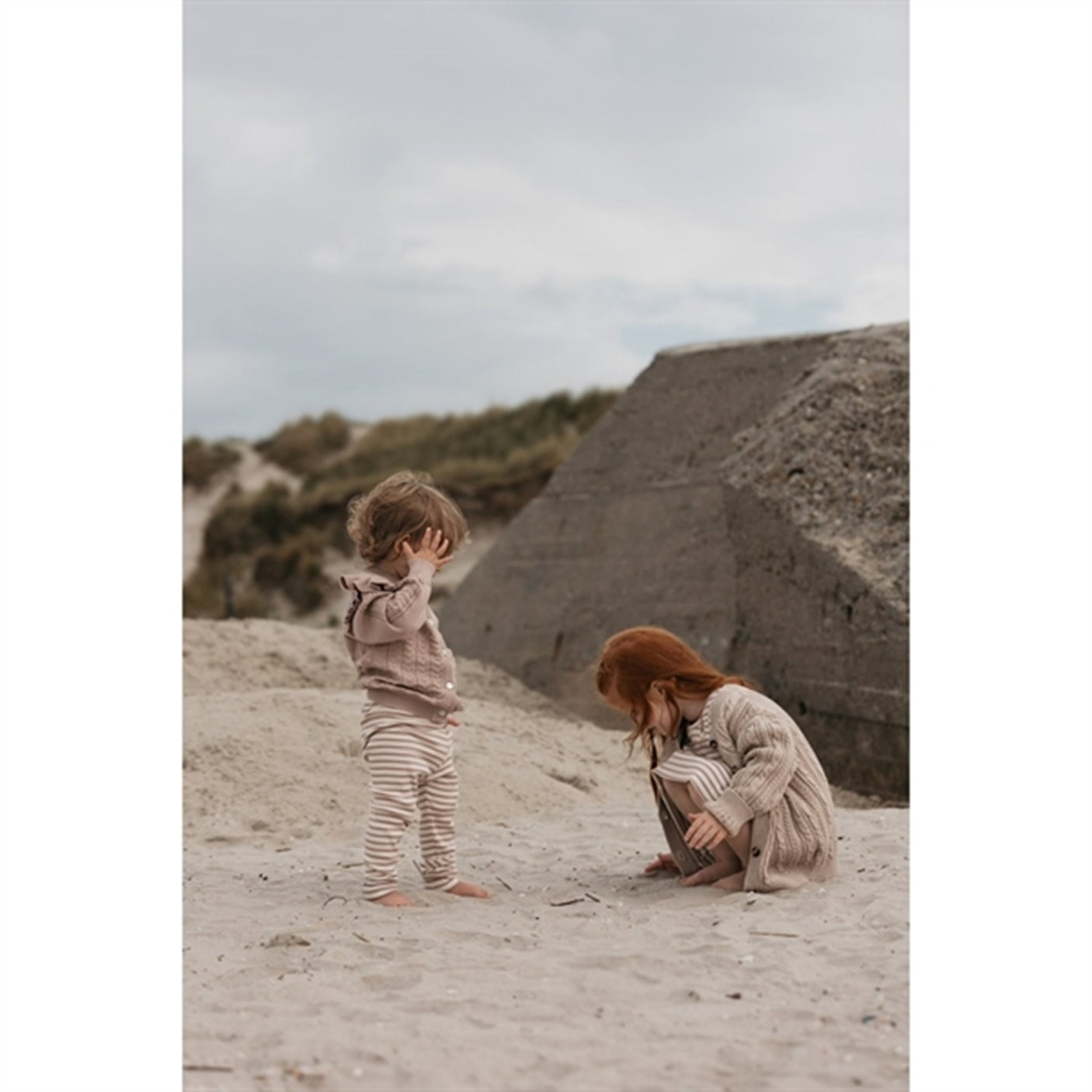 Petit Piao® Light Taupe Melange Cardigan Chunky Knit Cabel