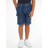 Calvin Klein Denim Cargo Sweat Shorts Mid Blue