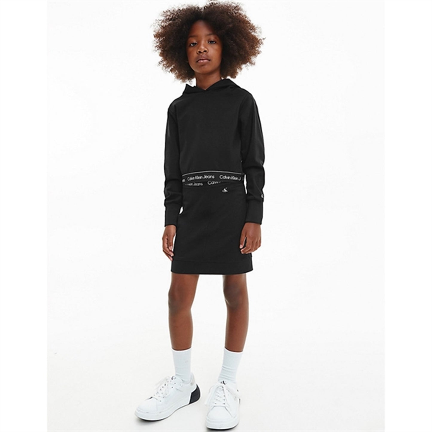 Calvin Klein Punto Logo Tape Cropped Hoodie Black