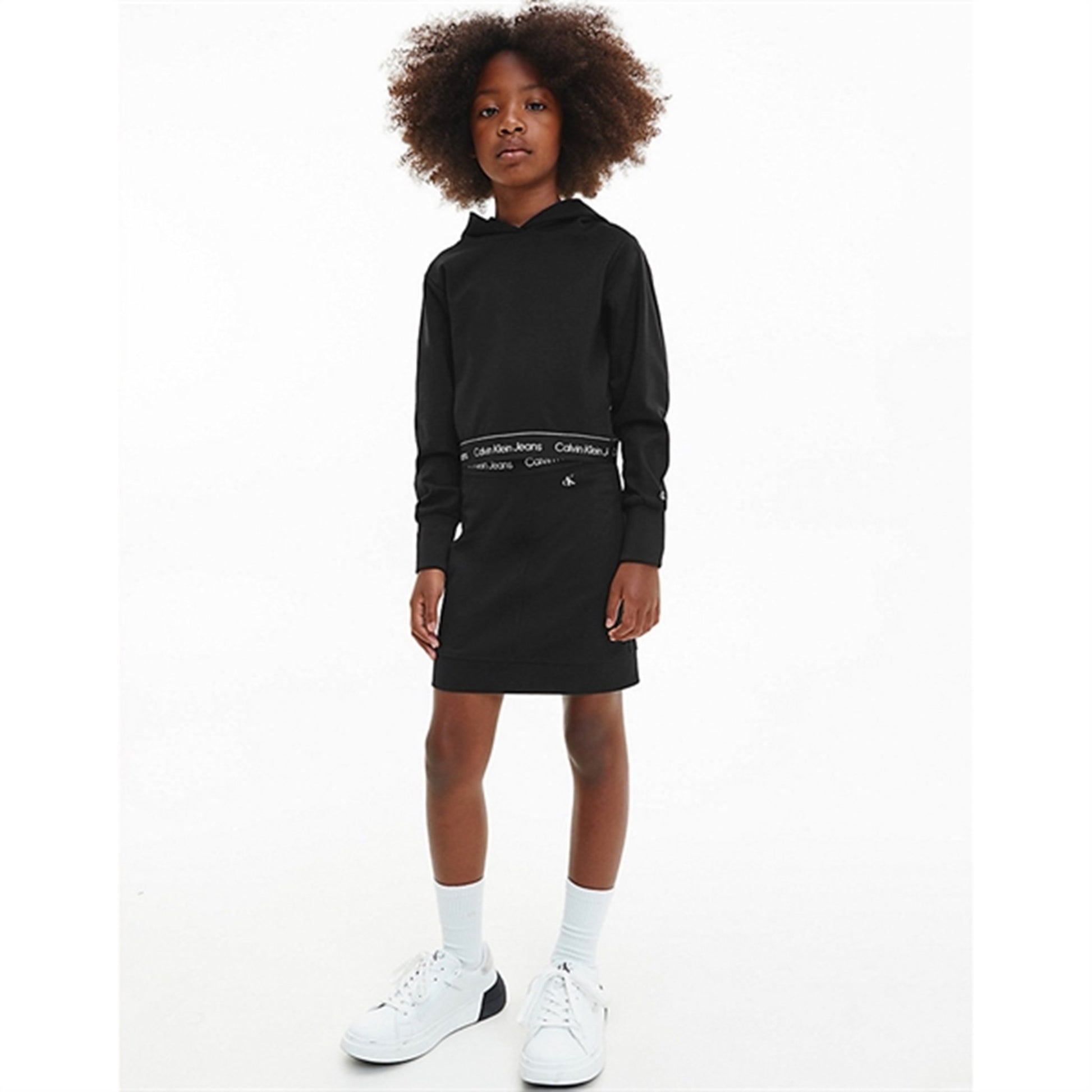 Calvin Klein Punto Logo Tape Cropped Hoodie Black