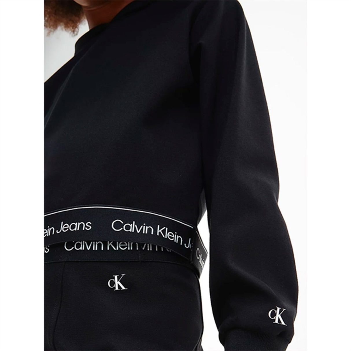 Calvin Klein Punto Logo Tape Cropped Hoodie Black
