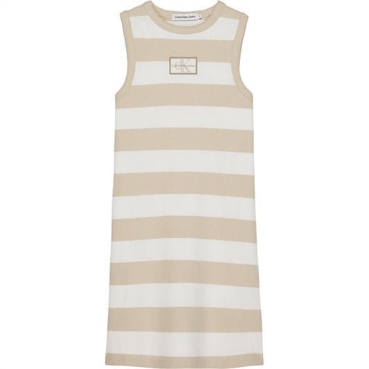 Calvin Klein Rib Dress Bright White/Classic Beige