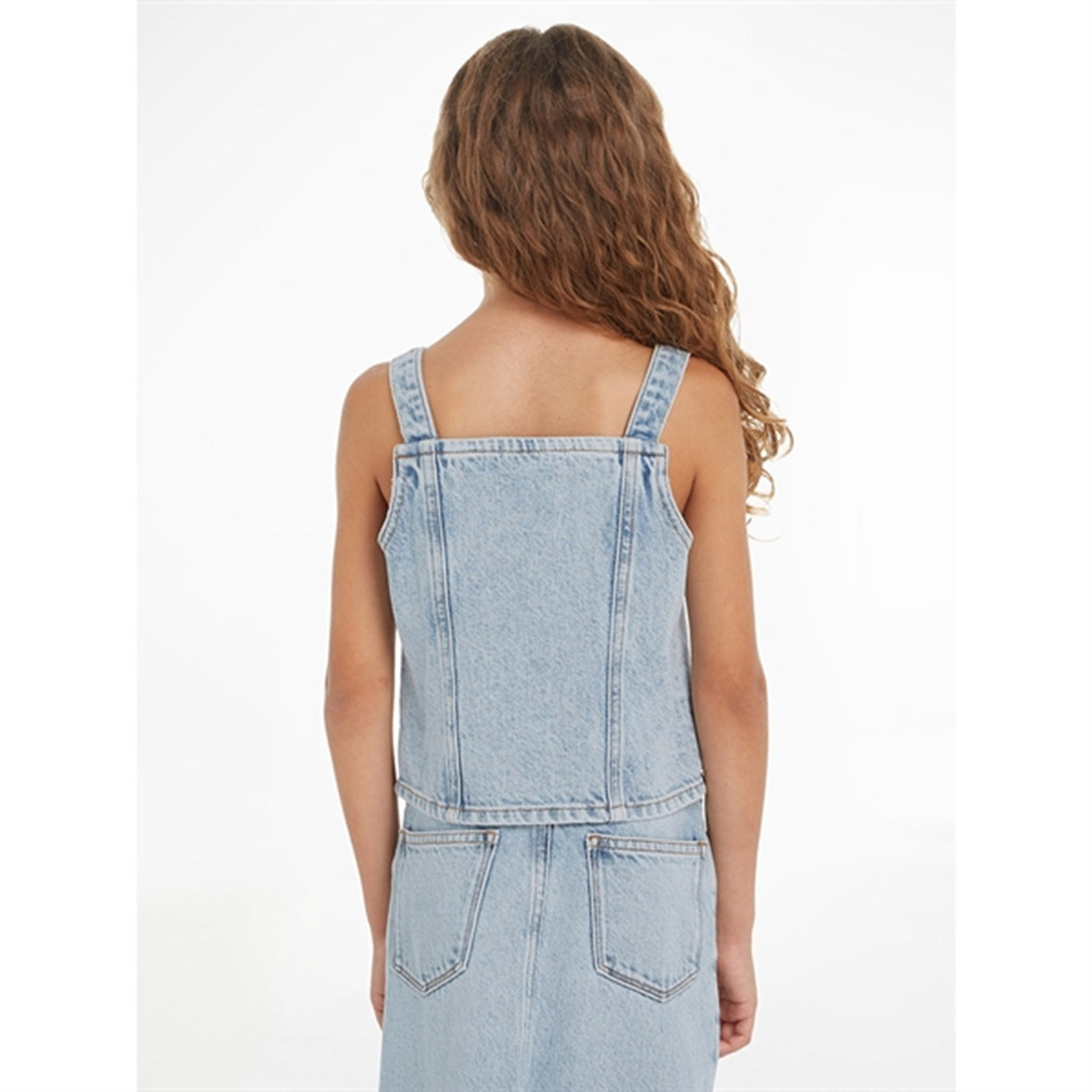 Calvin Klein Strap Denim Top Powder Blue