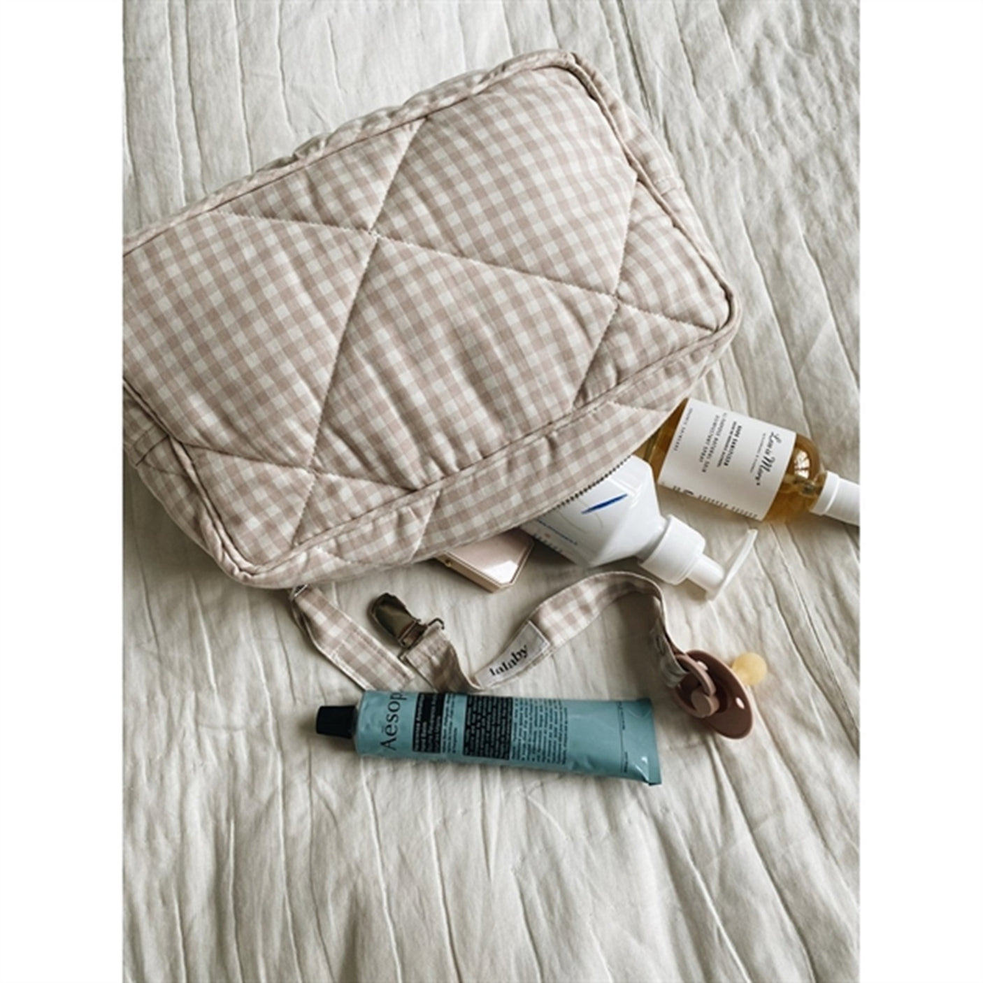 Lalaby Toiletry Bag Beige Gingham