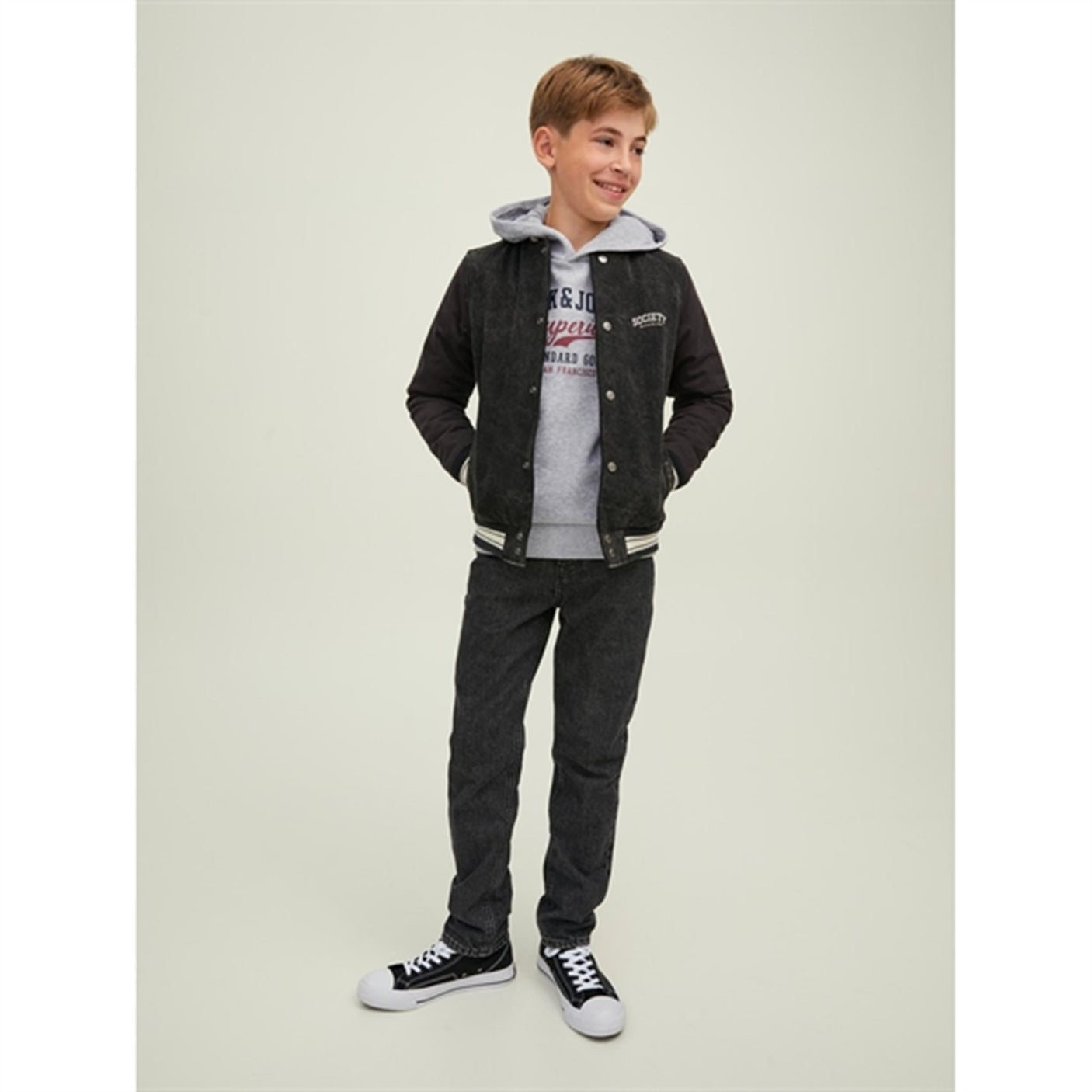 Jack & Jones Junior Light Grey Melange Logo Sweat Hoodie Noos