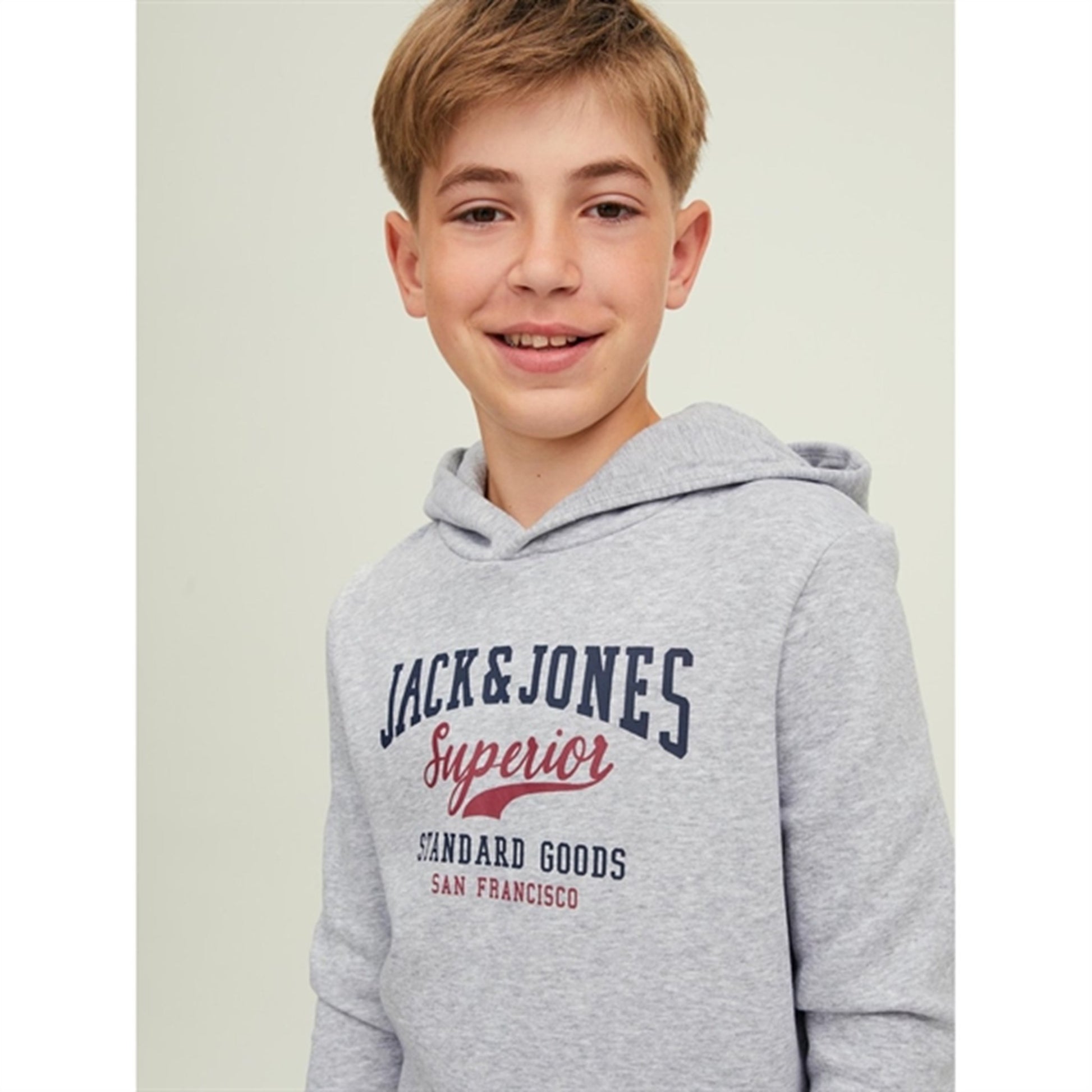 Jack & Jones Junior Light Grey Melange Logo Sweat Hoodie Noos