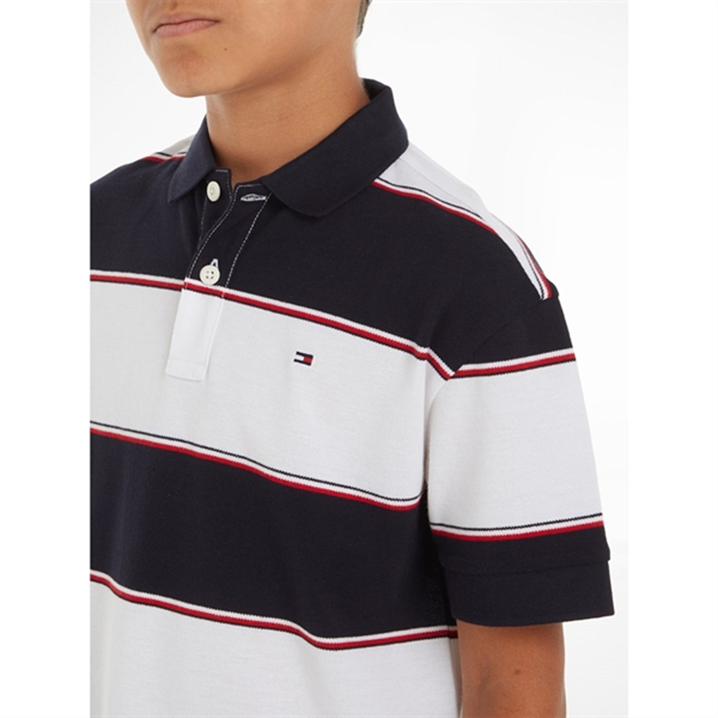 Tommy Hilfiger Global Rugby Stripe Polo T-Shirt White/Blue Stripe