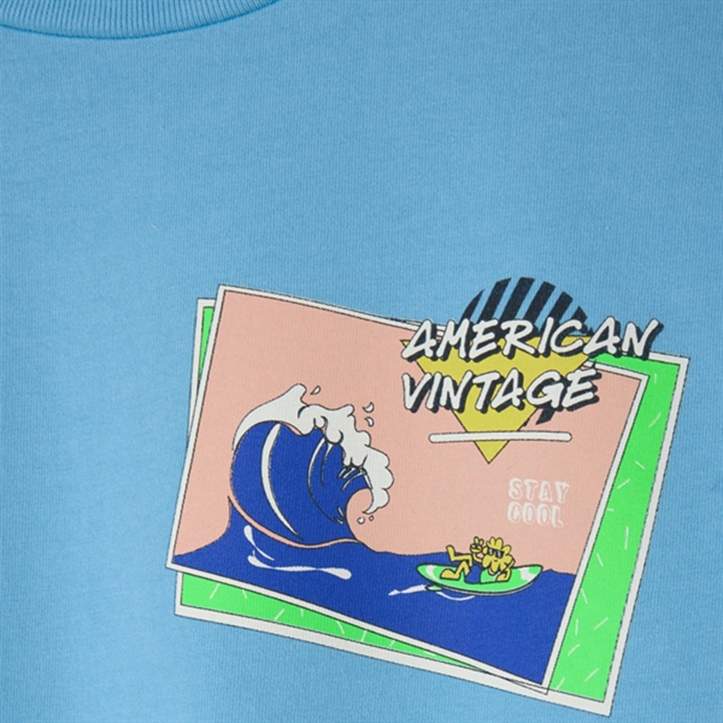American Vintage T-shirt Droit Mc Col Rond Imprime Bleu Azur Vintage